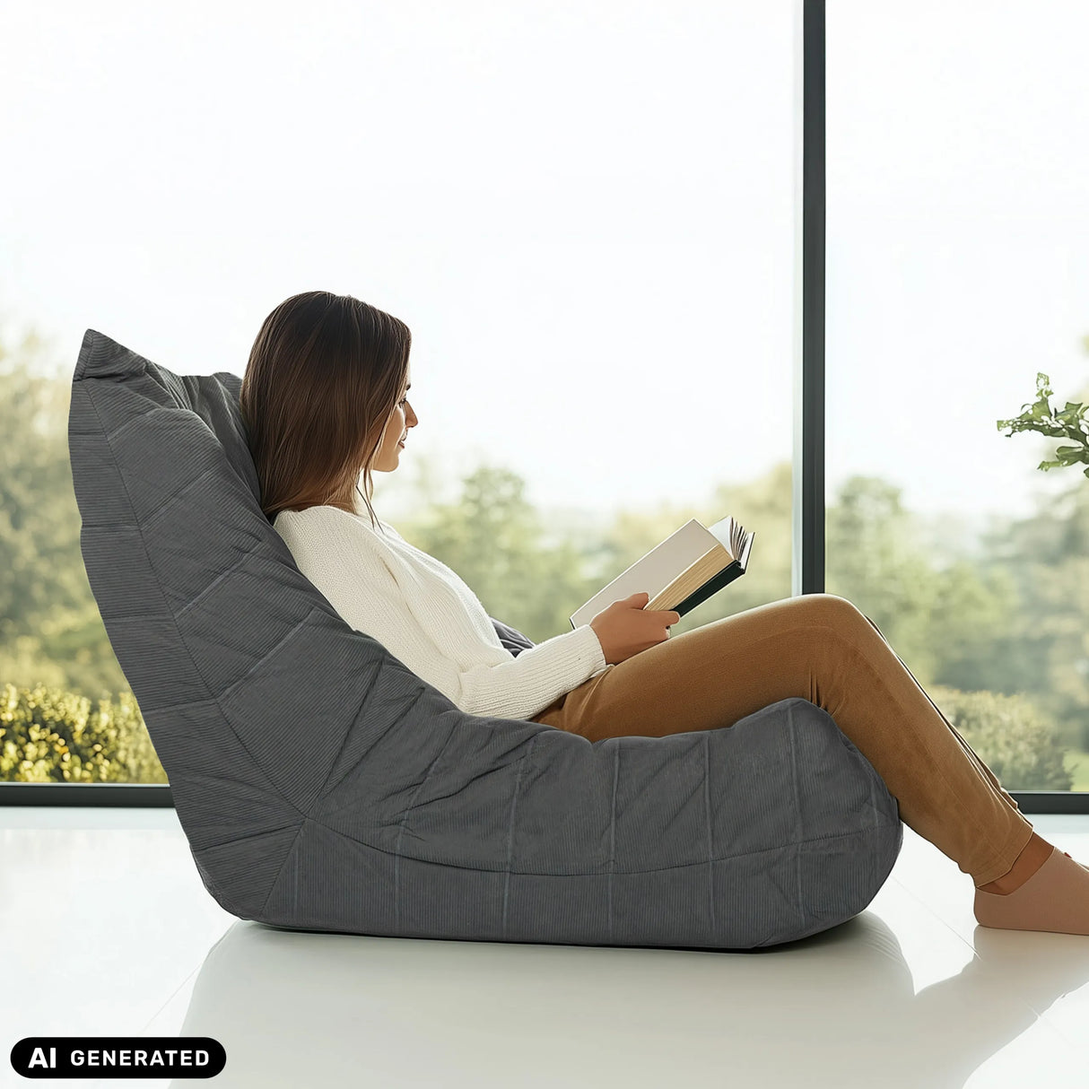 Grauer Loungesessel Sitzolo mit Cord-Bezug von hjh LIVING (KI-generiertes Bild)
