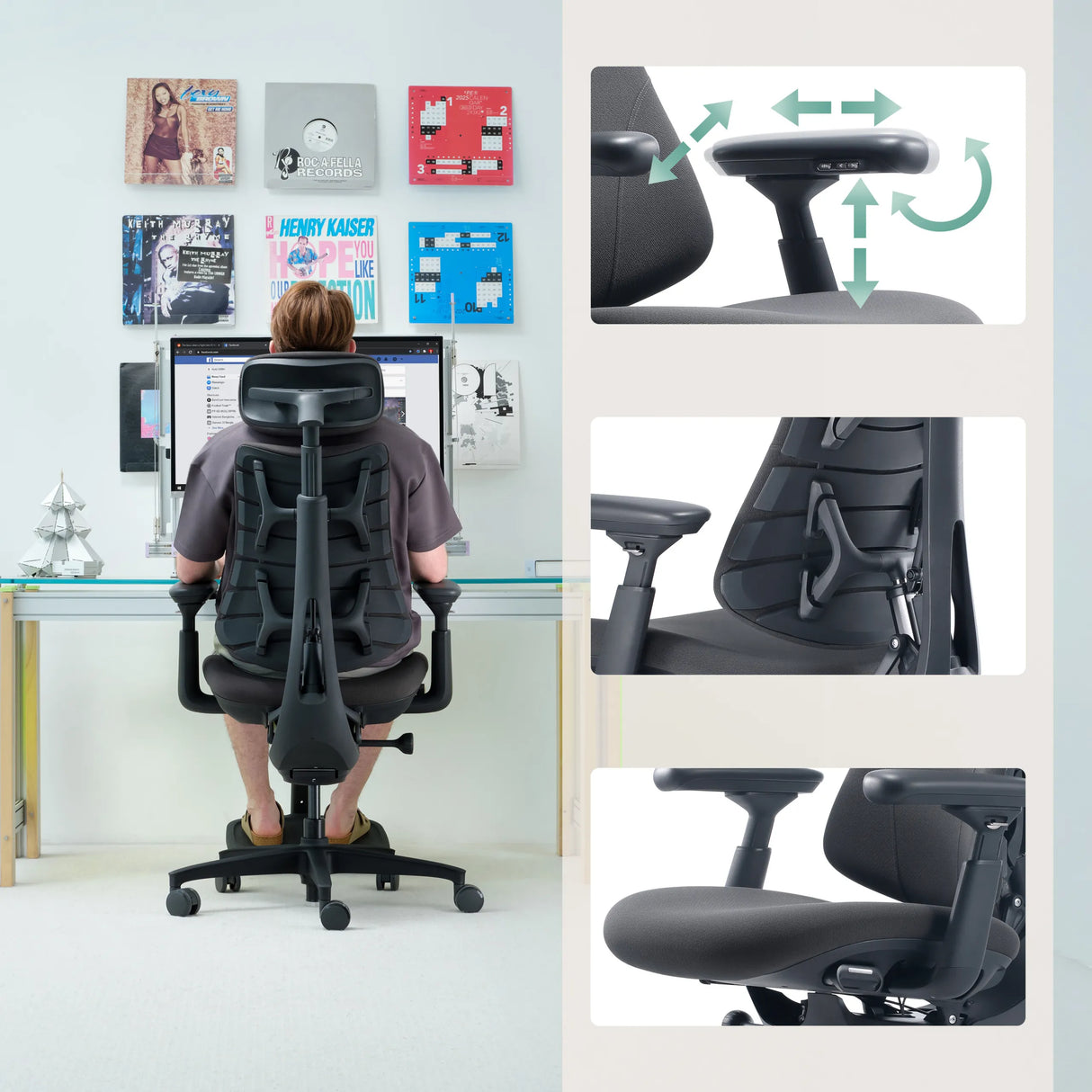 3D-verstellbare Armlehnen und Rückenlehne des High-End-Bürostuhls LiberNovo Omni Gen in Dunkelgrau von Libernovo
