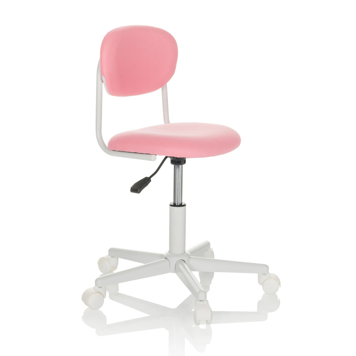 Rosa Kinderdrehstuhl KIDDY BASE I mit Fußkreuz und fünf Rollen von hjh OFFICE – 360-Grad-Ansicht (schräge Frontansicht 45°)