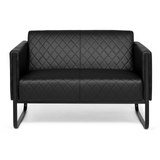 Schwarzes Loungesofa ARUBA BLACK als Zweisitzer mit Steppung und Kufengestell von hjh OFFICE – 360-Grad-Ansicht (Frontansicht 0°)