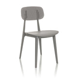 Grauer Outdoor-Stuhl ARTIFO HOL mit perforierter Rückenlehne und Sitzfläche von hjh OFFICE – 360-Grad-Ansicht (schräge Frontansicht 30°)