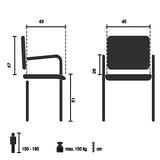 Technische Zeichnung des Klappstuhls PRIORITY II W mit einer Breite von 45 cm von hjh OFFICE