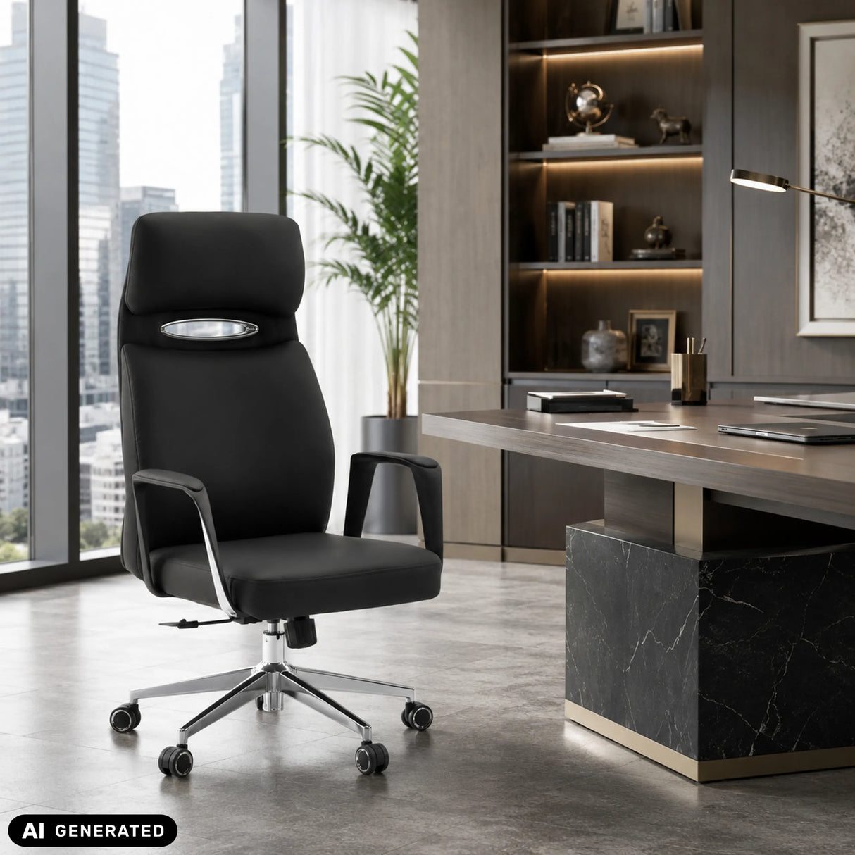 Schwarzer Profi-Chefsessel VELVET ECO mit Chromgestell und Teppichbodenrollen von hjh OFFICE