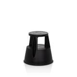 Schwarzer Tritthocker TIO-M I mit runder Trittfläche und konischem Standfuß von hjh OFFICE – 360-Grad-Ansicht (schräge Frontansicht 40°)