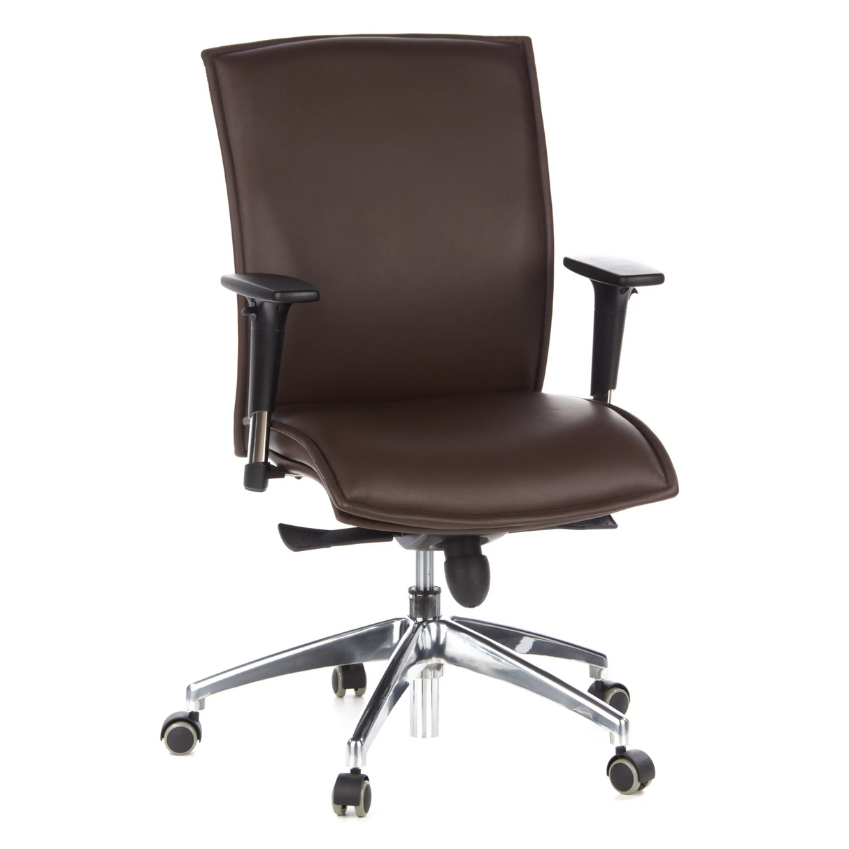 Dunkelbrauner Luxus-Chefsessel MURANO 10 mit Armlehnen und Fußkreuz mit fünf Rollen von hjh OFFICE – 360-Grad-Ansicht (Frontansicht 20°)