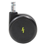 Schwarze Stuhlrolle 5x ROLO ESD 11mm/65mm für Hartböden mit Metallstift und gelbem Blitz-Symbol von hjh OFFICE