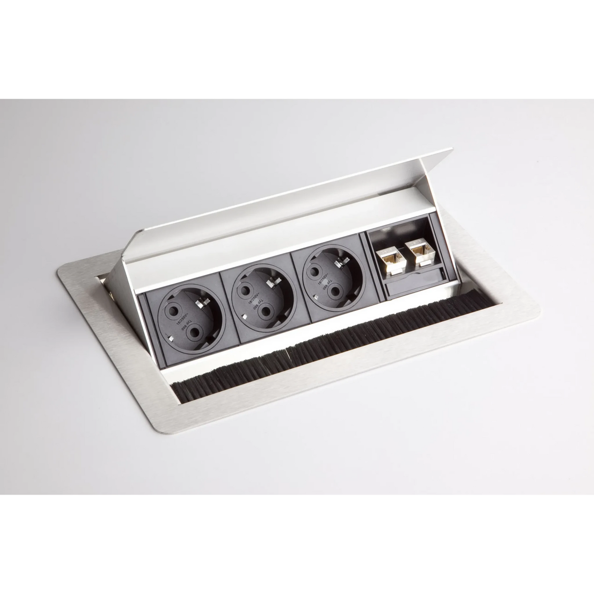 Silbernes Zubehör ELDATA0 mit drei Steckdosen und zwei RJ45-Anschlüssen von hjh OFFICE PRO