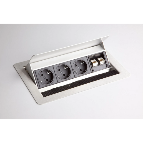 Silbernes Zubehör ELDATA0 mit drei Steckdosen und zwei RJ45-Anschlüssen von hjh OFFICE PRO