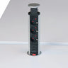 Silberner Steckdosentower ELDO600 aus Aluminium mit drei Steckdosen und zwei USB-Ports von hjh OFFICE PRO