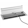 Silberne Kabelklappe ELKL 30 mit Bürstendichtung und schwarzem Kabel von hjh OFFICE PRO