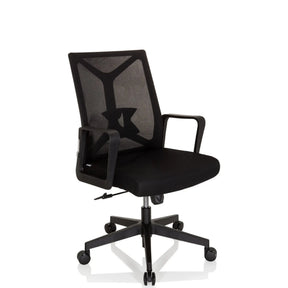 Schwarzer Homeoffice-Bürostuhl ENCO mit Netzrückenlehne und Armlehnen von hjh OFFICE
