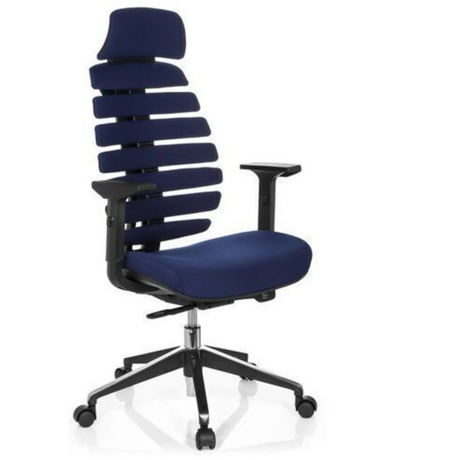 Blauer Profi-Bürostuhl ERGO LINE II PRO mit Stoffbezug, segmentierter Rückenlehne und Armlehnen von hjh OFFICE
