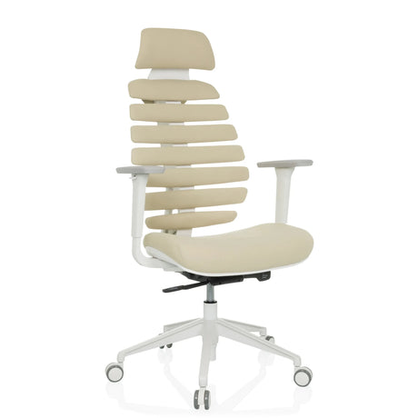 Profi-Bürostuhl ERGO LINE W in Salted Caramel mit beigefarbenem Stoffbezug und weißem Gestell von hjh OFFICE