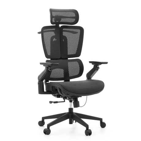 Profi-Bürostuhl Ergo U2 Pro3 mit schwarzem Nylon-Netzbezug, Kopfstütze und verstellbaren Armlehnen von hjh OFFICE