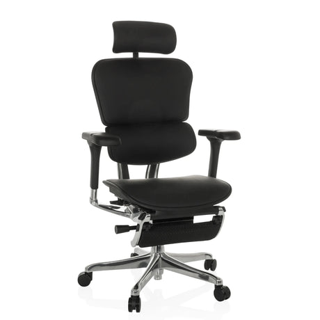 Luxus-Chefsessel ERGOHUMAN PLUS LEGPRO GEN2 aus schwarzem Leder mit Kopfstütze und Fußstütze von hjh OFFICE