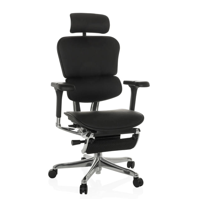 Luxus-Chefsessel ERGOHUMAN PLUS LEGPRO GEN2 aus schwarzem Leder mit Kopfstütze und Fußstütze von hjh OFFICE