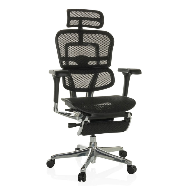 Luxus-Chefsessel ERGOHUMAN PLUS LEGPRO GEN2 mit schwarzem Netzbezug, Kopfstütze und Fußstütze von hjh OFFICE