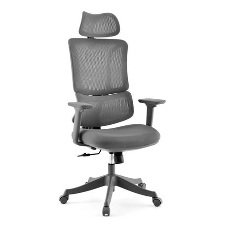 Grauer Homeoffice-Bürostuhl Ergomy Colore mit 3D-Netzbezug, Kopfstütze und Armlehnen von MyBuero
