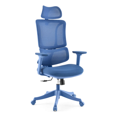 Blauer Homeoffice-Bürostuhl Ergomy Colore mit 3D-Netzbezug, Kopfstütze und Armlehnen von MyBuero