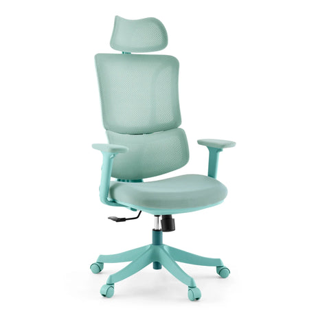 Homeoffice-Bürostuhl Ergomy Colore in Türkis mit Netzbezug, Kopfstütze und Rollenfuß von MyBuero