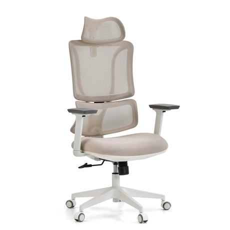 Profi-Bürostuhl ERGOMY W in Beige mit beigem Netzbezug und weißem Rahmen von MyBuero