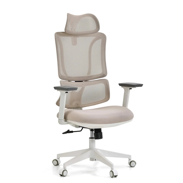 Profi-Bürostuhl ERGOMY W in Beige mit beigem Netzbezug und weißem Rahmen von MyBuero