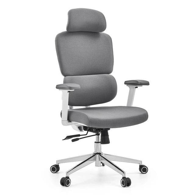 Profi-Bürostuhl Ergomy WF 2 mit grauem Stoffbezug und weißem Rahmen von hjh OFFICE