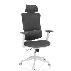 Homeoffice-Bürostuhl ERGOMY WF mit grauem Stoffbezug und weißem Rahmen von MyBuero