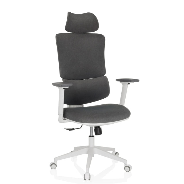 Homeoffice-Bürostuhl ERGOMY WF mit grauem Stoffbezug und weißem Rahmen von MyBuero