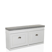 Weißer Schuhschrank ESTHA I mit grauer Sitzfläche und zwei Schubladen von hjh LIVING