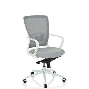Home-Office-Bürostuhl ESTRIA in Grau mit Netzrückenlehne und weißem Gestell von hjh OFFICE