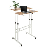 Stehschreibtisch WORKSTATION I in Weiß und Eiche mit zwei Ebenen und Rollen von hjh OFFICE