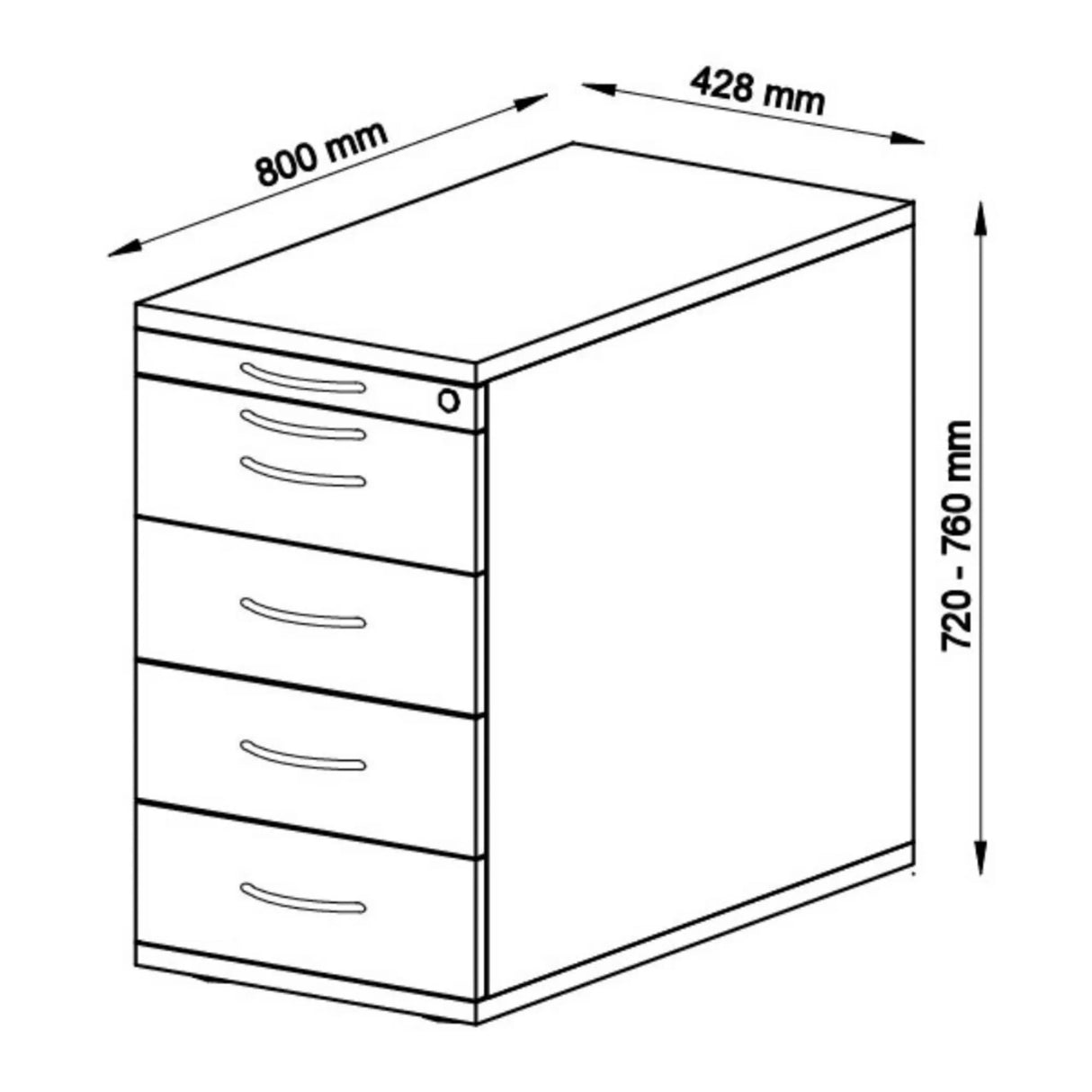 Technische Zeichnung des Standcontainers SIGNA SC50 mit 800 × 428 mm von hjh OFFICE PRO