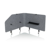 Graue Tischtrennwand FLEXMIUT T TOP mit integrierter Ablage und Befestigungsklemmen von hjh OFFICE – 360-Grad-Ansicht (Frontansicht 0°)