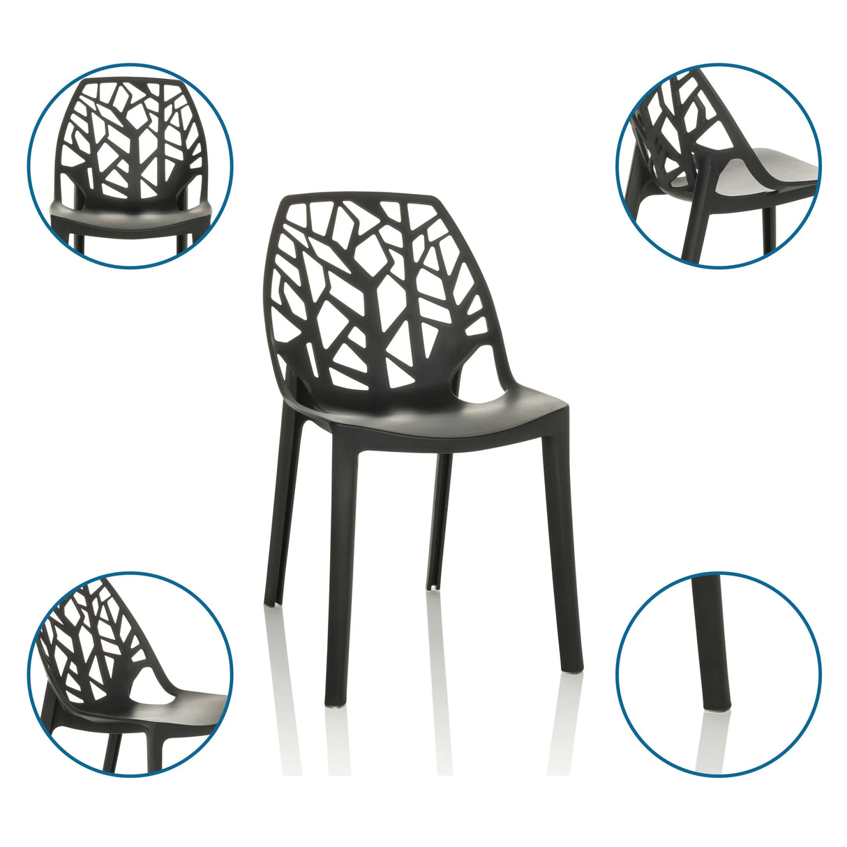 Schwarzer Outdoor-Stuhl ARTIFO TRI mit baumastähnlicher Rückenlehnen-Struktur von hjh OFFICE