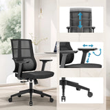 Verstellbare Funktionen des Profi-Bürostuhls SPINIO mit Armlehnen und Gasfeder von hjh OFFICE
