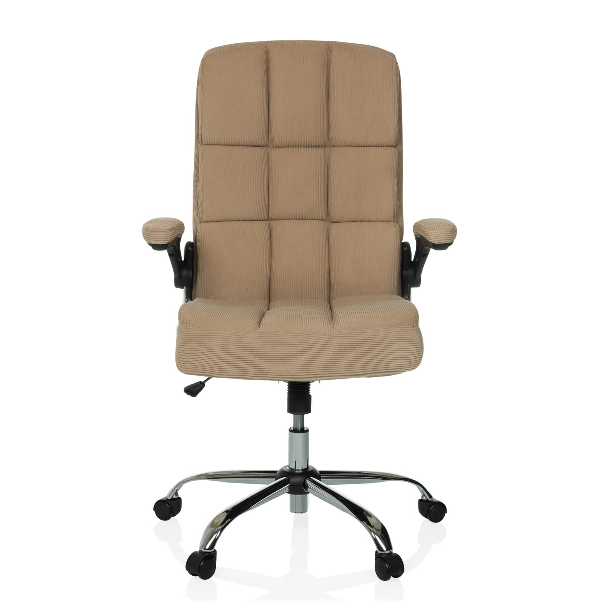 Beiger Homeoffice Chefsessel RELAX WD 100 mit Cord-Bezug und Fußkreuz mit fünf Rollen von MyBuero – 360-Grad-Ansicht (Frontansicht 0°)