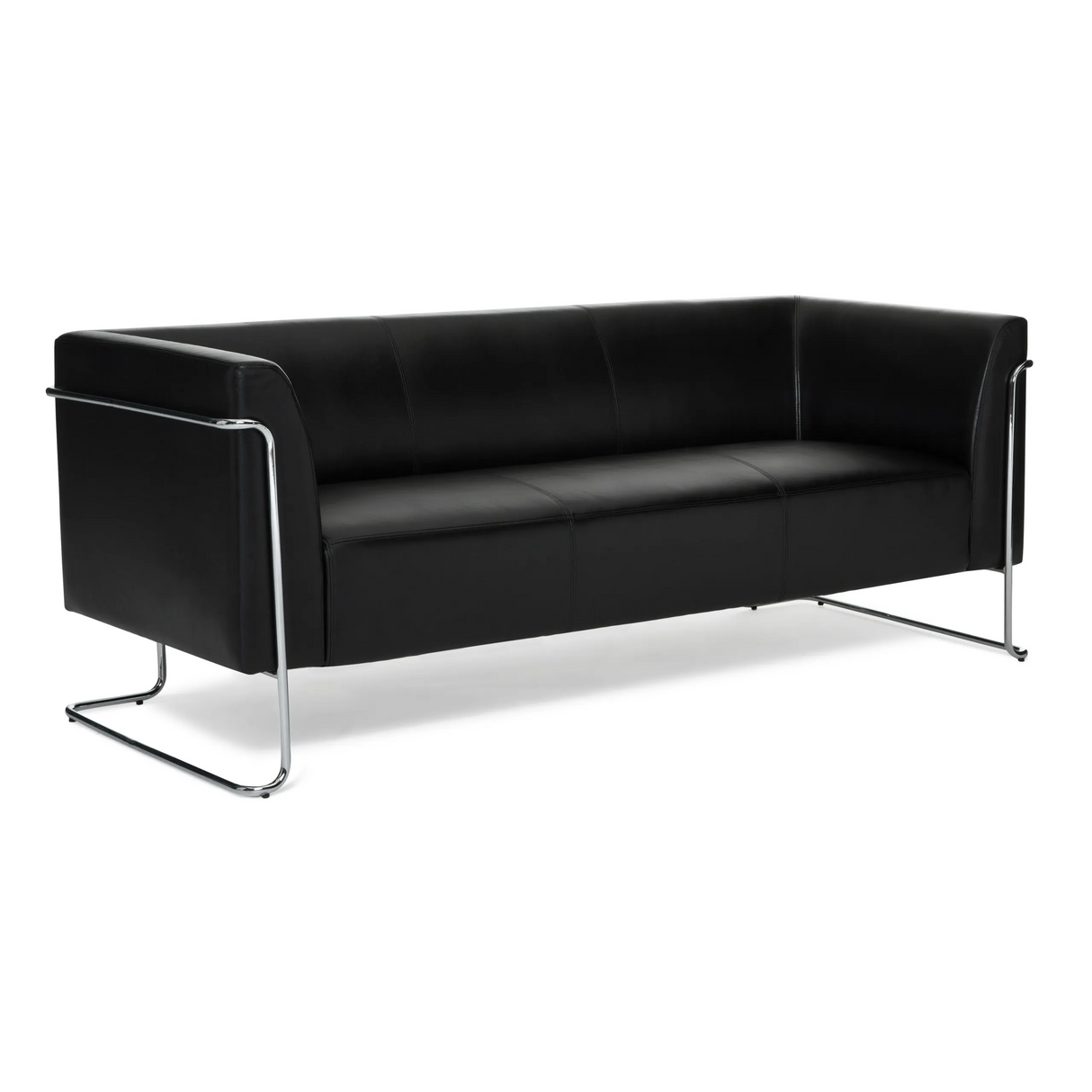 Schwarzes Loungesofa CURACAO als Drei-Sitzer mit Chromgestell von hjh OFFICE – 360-Grad-Ansicht (Rückenansicht 180°)