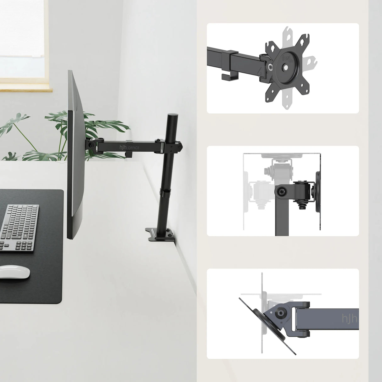 Monitorhalterung Ergomount M1 in Schwarz mit VESA-Adapterplatte und Gelenkverbindungen von hjh OFFICE