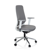 Grauer Profi-Bürostuhl CHIARO T4 WHITE mit Armlehnen und einem Fußkreuz mit fünf Rollen von hjh OFFICE – 360-Grad-Ansicht (schräge Frontansicht 60°)