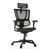 Schwarzer Luxus-Chefsessel ERGOHUMAN SLIM ECO M GEN2 mit Netzrücken und Fußkreuz mit fünf Rollen von hjh OFFICE – 360-Grad-Ansicht (Frontansicht 15°)