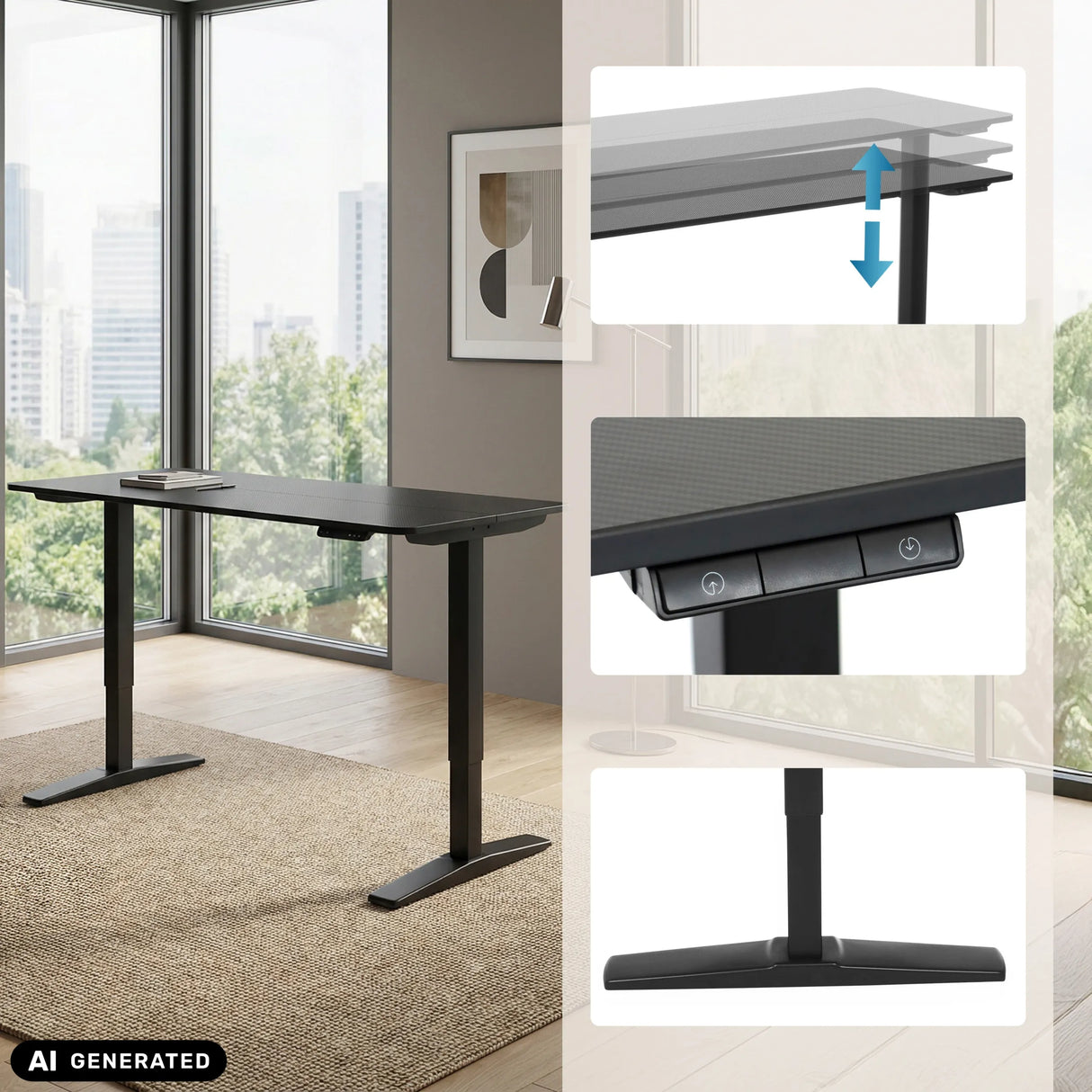Elektrisch höhenverstellbarer Schreibtisch STAND CARBON in Schwarz von hjh OFFICE (KI-generiertes Bild)