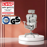 Grauer Luxus-Chefsessel ERGOHUMAN ULTRA G GEN2 mit Netzbespannung und Kopfstütze von hjh OFFICE