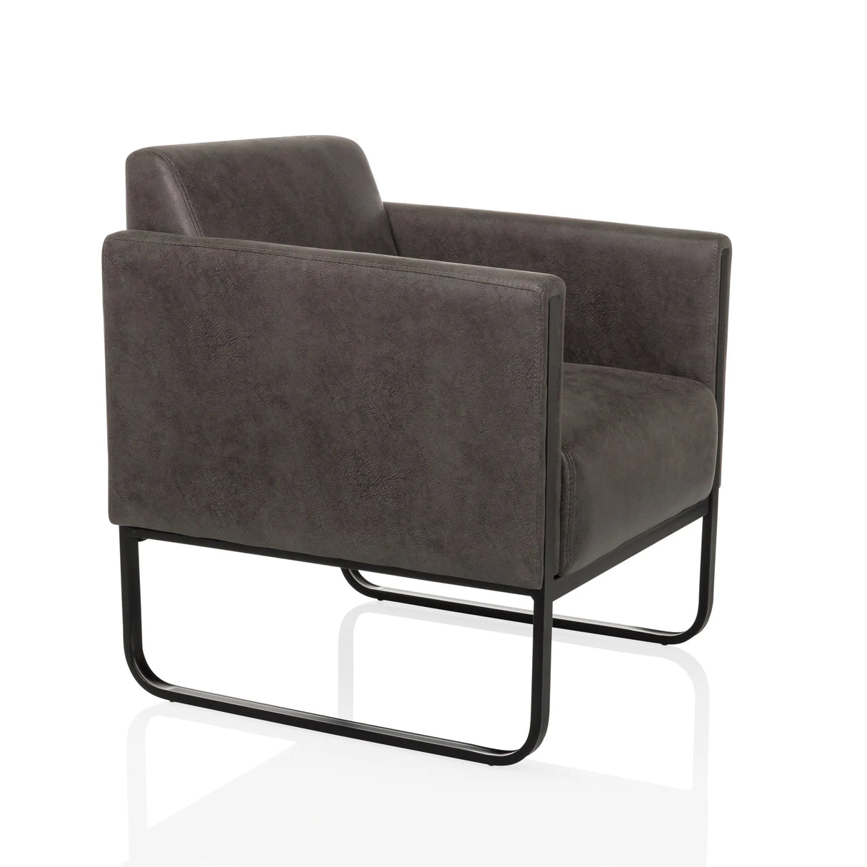 Grauer Loungesessel Aruba Retro mit Armlehnen und schwarzem Gestell von hjh OFFICE – 360-Grad-Ansicht (schräge Frontansicht 45°)