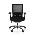 Schwarzer High-End-Bürostuhl NOVA PRO ALU mit Netzrücken und Fußkreuz mit fünf Rollen von hjh OFFICE – 360-Grad-Ansicht (Frontansicht 0°)