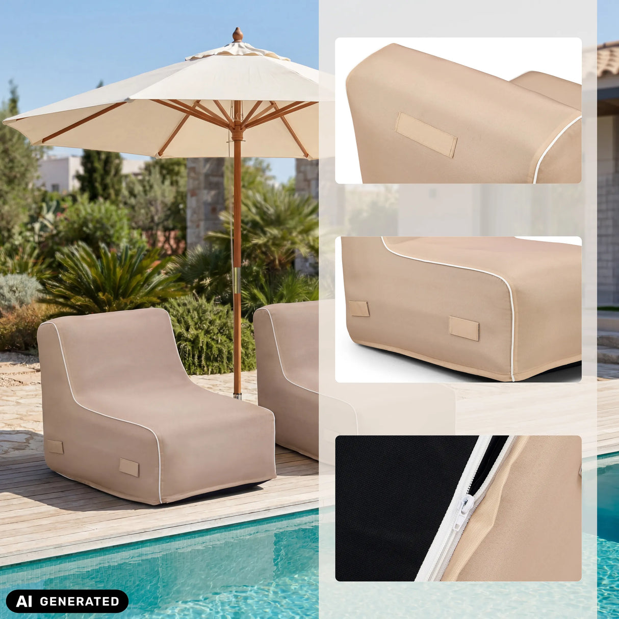 Beige Luftsofa Sitzolo Air mit Details zu Griffen und Reißverschluss von hjh LIVING (KI-generiertes Bild)