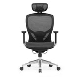 Schwarzer High-End-Bürostuhl VENUS ONE mit Netzrücken und Fußkreuz mit fünf Rollen von hjh OFFICE – 360-Grad-Ansicht (Frontansicht 0°)