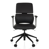 Schwarzer Profi-Bürostuhl ATMOS DESIGNER mit Armlehnen und Fußkreuz mit fünf Rollen von hjh OFFICE – 360-Grad-Ansicht (Frontansicht 0°)