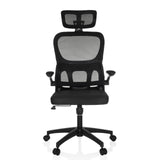 Schwarzer Homeoffice-Bürostuhl ERGOMY FLEX mit Netzrücken, Kopfstütze und Fußkreuz mit fünf Rollen von MyBuero – 360-Grad-Ansicht (Frontansicht 0°)