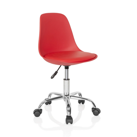 Roter Kinderdrehstuhl FANCY II mit glänzender Chrombasis und fünf Rollen von hjh OFFICE